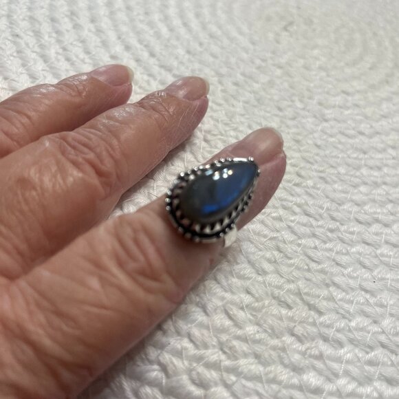 Beautiful BLUE LABRADORITE Handmade Sterling 925 Ring Size 6 #383D - Picture 3 of 3